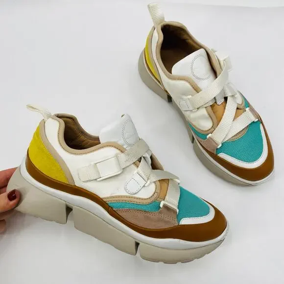 Chloe EU 37 Multicolor Leather Mesh and Suede Sonnie Low-Top Sneakers